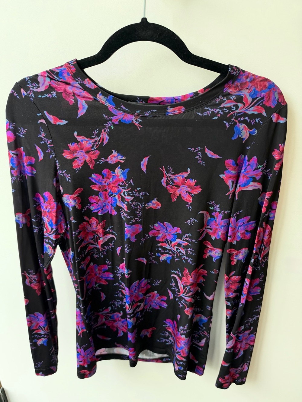 rag & bone Black Long-Sleeve Top with Pink & Purple Floral Print